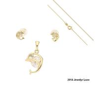Parure Bijoux - Enfant - Dauphin - Cristal - Blanc - Plaqué Or Jaune 750/1000 - 3 Microns - 4 Pièces