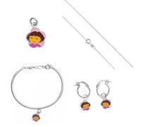 Parure Bijoux - Enfant - Dora L'Exploratrice - Fleur - Argent Massif 925 - Coffret 5 Pièces - Émail - Rose