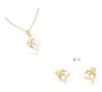 Parure Bijoux - Enfant/Femme - Dauphin - 4 Pièces - Plaqué Or Jaune 750/1000 - 5 Microns - Fabriquée en France