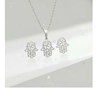 Parure Bijoux - Enfant - Lovely Hamsa - Main de Fatma - Argent 925/1000 - 4 Pièces