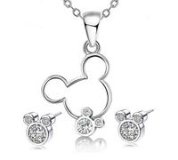 Parure Bijoux - Enfant - Mickey - Cristal - Blanc - Argent Fin Rhodié - 4 pièces