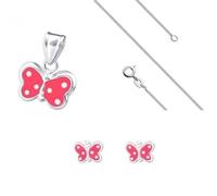 Parure Bijoux - Enfant - Papillon - émail - Rose - Blanc - Argent Massif 925/1000 - 4 Pièces