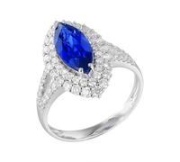 Parure Bijoux Fantaisie Alliance Femme Taille 50 Or Blanc 18 Carats Saphir Créé en Laboratoire Marquise à 4 Griffes avec Saphir Bleu de 2,12 CT et Diamant Mise à Niveau 3.0 pour Mesdames