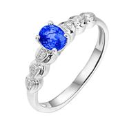 Parure Bijoux Fantaisie Alliance Femme Taille 54 Or Blanc 18 Carats Saphir Créé en Laboratoire 4 Griffes avec Saphir Ovale de 0,64 CT et Diamant Mise à Niveau 3.0 pour Mesdames Cocktail Bijoux