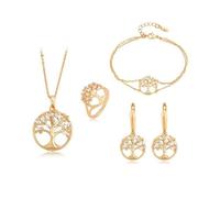Parure Bijoux - Femme - Arbre de Vie - Plaqué Or Jaune 750/1000 - 3 Microns - Bague Taille 58 - 5 Pièces