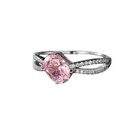 Parure Bijoux Femme Bague Fiançailles Rose Or Blanc 9 Carats Diamant Ovale Rose de Laboratoire Creux à 4 Griffes de 1,5 CT et Moissanite Ronde Taille Simple pour Mesdames Mariage Bijoux