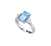 Parure Bijoux Femme Bague Homme 55 Argent Or Blanc 14 Carats Au585 Rectangle avec Aigue-Marine Synthétique et Moissanite de 2,49 CT Taille Mise à Niveau 3.0 pour Sœur Anniversaire Bijoux