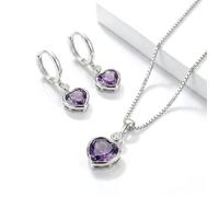 Parure Bijoux - Femme - Coeur - ""Coeur Éternel"" - Zircon - Améthyste - Argent 925/1000 - 4 Pièces