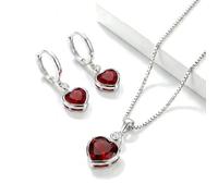 Parure Bijoux - Femme - Coeur - ""Cœur Passion"" - Zircon - Rubis - Argent 925 /1000 - 4 Pièces