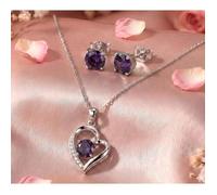 Parure Bijoux - Femme - Coeur - ""Cœur Scintillant"" - Cristal - Autrichien - Améthyste - Acier - Inoxydable - 4 Pièces