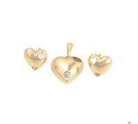 Parure Bijoux - Femme - Coeur - Lisse - Bombé - Plaqué Or Jaune 750/1000 - 3 Microns - 4 Pièces