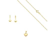 Parure Bijoux - Femme - Coeur - Lisse - Bombé - Plaqué Or Jaune 750/1000 - 3 Microns - 4 Pièces