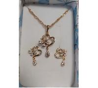 Parure Bijoux - Femme - Coeur - Papillon - Plaqué Or Jaune 750/1000 - 3 Microns - Cristal - Blanc - 4 Pièces