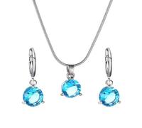 Parure Bijoux - Femme - Collier et Boucles d'Oreilles - Cristal - Rond - Turquoise - Plaqué Or Blanc 750/1000