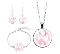 Parure Bijoux Femme, Collier et Bracelet d'oreilles en avec Ruban Rose, Bijoux de Sensibilisation Cancer du Sein Ruban Rose, Ensembles De Bijoux Fantaisie Cadeaux Octobre Rose (Blue, 10x10x3cm)
