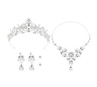 Parure Bijoux Femme Couronne Mariage Alliage Argentée Chic Élégante | Collier et Boucles Assortis, Usage Célébrations et Noces, Finition Argenté, Anti-rouille, Anti-allergique