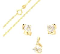 Parure Bijoux - Femme - Dauphin - Cristal - Coeur - Blanc - Plaqué Or Jaune 750/1000 - 3 Microns - 4 Pièces - 50 cm