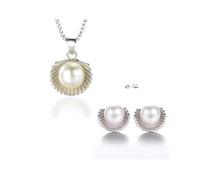 Parure Bijoux - Femme/Enfant - Coquillage - Perle - Blanche - Argent 925/1000 - 4 Pièces