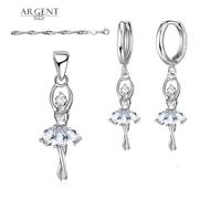 Parure Bijoux - Femme/Enfant - Danseuse - Ballet - Cristal Autrichien - Blanc - Argent Fin 925/1000 - 4 Pièces