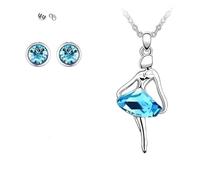 Parure Bijoux - Femme/Enfant - Danseuse - Ballet - Cristal - Autrichien - Turquoise - Plaqué Or Blanc 750/1000 - 4 Pièces