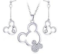 Parure Bijoux - Femme/Enfant - Mickey - Cristal Autrichien - Blanc - Plaqué Or Blanc 750/1000 - 4 Pièces