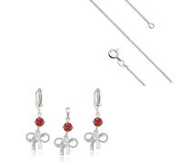 Parure Bijoux - Femme/Enfant - Noeud - Cristal - Rouge - Blanc - Argent Fin 925/1000 - 4 Pièces