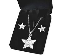 Parure Bijoux - Femme - Etoile - Empierrée - Cristal Autrichien - Blanc - Argent Fin 925/1000 - 4 Pièces