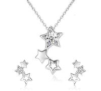 Parure Bijoux - Femme - Étoiles - 3 Étoiles - Cristal - Blanc - Argent Fin 925/1000 - 4 Pièces