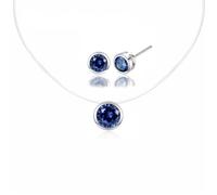 Parure Bijoux - Femme - Fil Nylon - Solitaire - Cristal - Rond - Bleu - Argent 925/1000 - 4 Pièces