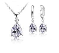 Parure Bijoux - Femme - Goutte - Solitaire - Cristal - Blanc - Argent Fin 925/1000 - 4 Pièces