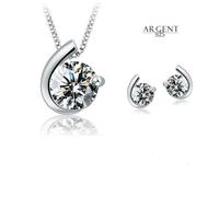 Parure Bijoux - Femme - Lune - Cristal - Blanc - Argent Fin 925/1000 - 4 Pièces