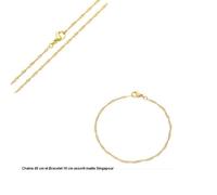 Parure Bijoux - Femme - Maille Singapour - Chaîne - 45 cm - Bracelet - 19 cm - Plaqué Or Jaune 750/1000 - 3 Microns - 2 Pièces