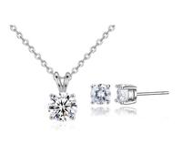Parure Bijoux - Femme - Solitaire - Cristal - Blanc - Argent Fin 925/1000 - 4 Pièces