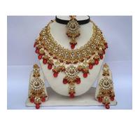 Parure bijoux indienne ROUGE & DORÉ pas cher