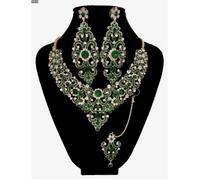 Parure bijoux indiens Vert dore collier mariage tikka bollywood bindi indienne sari