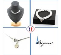 Parure Bracelet Collier 10 perles de quartz concassées du Brésil 8 mm Chaîne en acier inoxydable