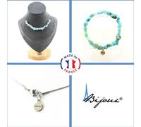 Parure Bracelet Collier 15 perles de Larimar de la République Dominicaine Chaîne en acier inoxydable
