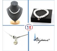 Parure Bracelet Collier 15 perles de quartz concassées du Brésil 8 mm Chaîne en acier inoxydable