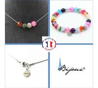 Parure Bracelet Collier 4 perles Agate Cassée Multicolore Fuchsia 8 mm Chaîne en acier inoxydable