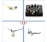Parure Bracelet Collier 4 perles de lapis-lazuli du Pakistan + chaîne en acier inoxydable Citrine 8 mm