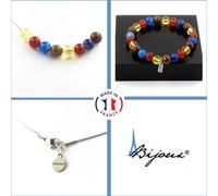 Parure Bracelet Collier Perles Agate rouge + Bandachat bleu + Citrine + Bois 8 mm Chaîne en acier inoxydable