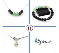 Parure Bracelet Collier Perles Aventurine + Lave + Obsidienne noire 8 mm Chaîne en acier inoxydable