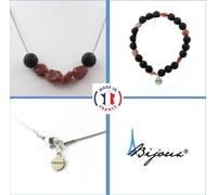 Parure Bracelet Collier Perles de rubis brésiliennes + Chaîne en acier inoxydable Lava 8 mm