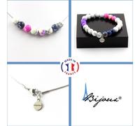 Parure Bracelet Collier Perles Jaspe bleu + Jaspe rose jaune + Jaspe bleu lilas + Howlite 8 mm Chaîne en acier inoxydable