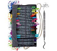 Parure Calli.Brush, set de 24 stylos feutre calligraphie avec deux côtés (côté calligraphie de 2 mm et côté pinceau flexible) pour handlettering/bullet journaling/écriture créative, en pochette