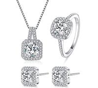 Parure collier et boucles d'oreilles,3PCS Parure Mariage Mariée pour Femme Cristal Mariée Collier Vintage Strass Boucle d'oreille Bague Ensemble Mariage Fiançailles Mariée Demoiselle d'honneur Bijoux