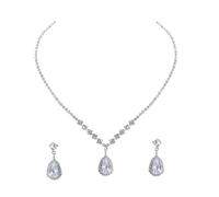 Parure Collier et Boucles D'oreilles en Pierre Brillante Argentées