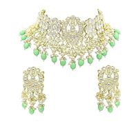 Parure collier ras du cou avec boucles d'oreilles et perles Kundan au design classique indien