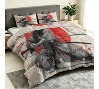 Parure Couette sans Housse 140x200 cm Samouraï Épée Chapeau et 2 Taies | Couette Imprimée Lame Guerrier 1 Personne 4 Saisons, Microfibre Douce Chaude Légère, Lavable en Machine Chambre Ado