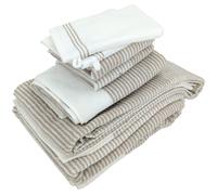 Parure de bain 7 pièces collection HORIZON pur coton à rayures beige